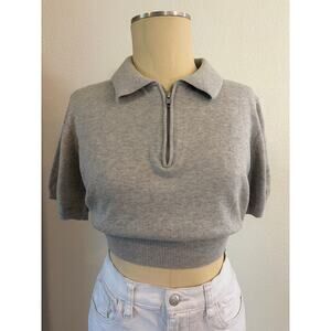 Colorush Gray Cropped Half Zip Sweater Top Size Large Cashmere Blend
